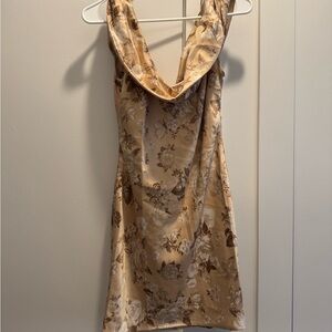 Floral Satin Cowl Neck Dress